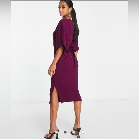 EUC - Closet London Elegant Plum Colored Ribbed Pencil Midi Dress - Picture 3 of 10